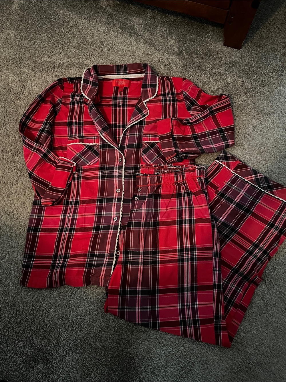 Victoria's Secret Red and Black Plaid Women’s Pajama Set size Medium